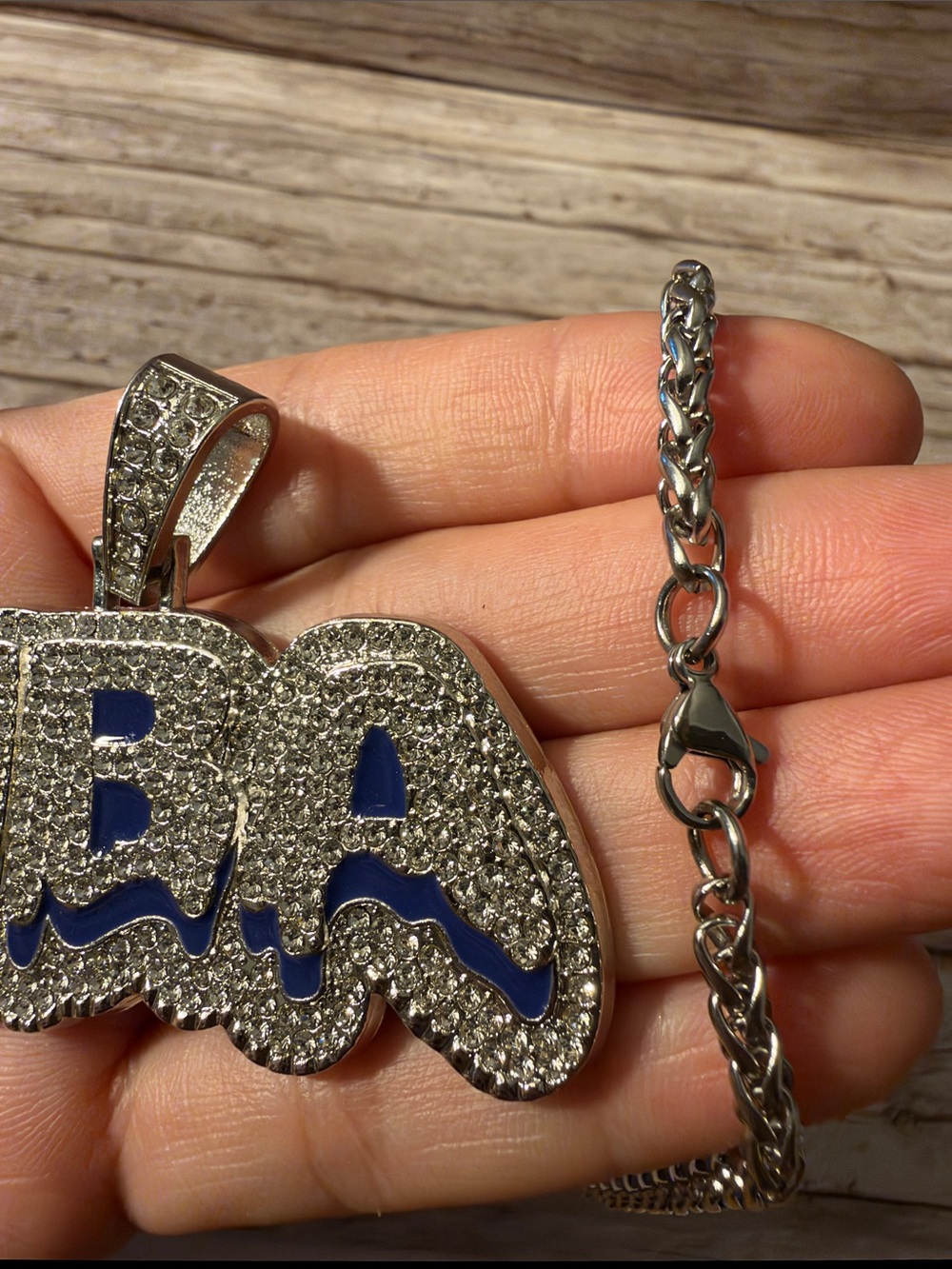 Iced Out Silver Tone Pave NBA Name Pendant & Necklace Stainless Steel - Picture 8 of 11